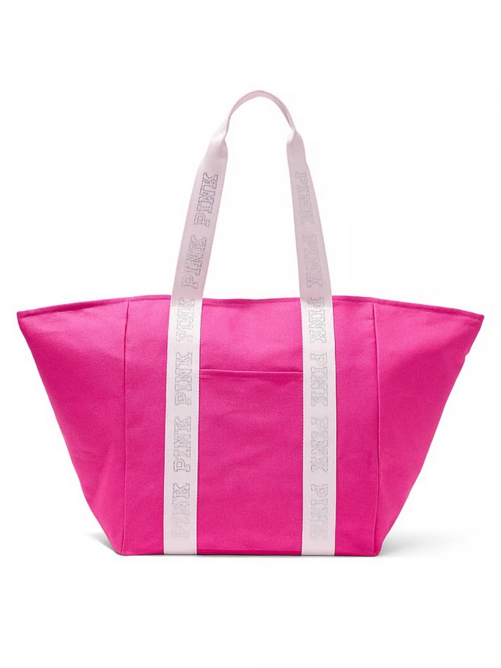 PINK Victoria's Secret Bright Pink Canvas Tote with White Logo Straps